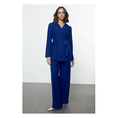 Trendyol Indigo Double Breasted Lapel Detailed Woven Bottom-Top Set