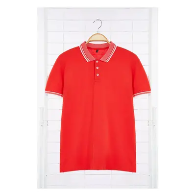 Trendyol Pomegranate Blossom Slim/Narrow Cut 100% Cotton Polo Neck T-shirt