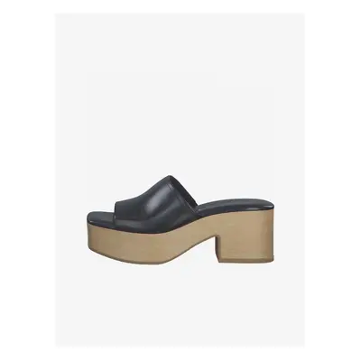 Tamaris Black Leather Heeled Slippers - Women