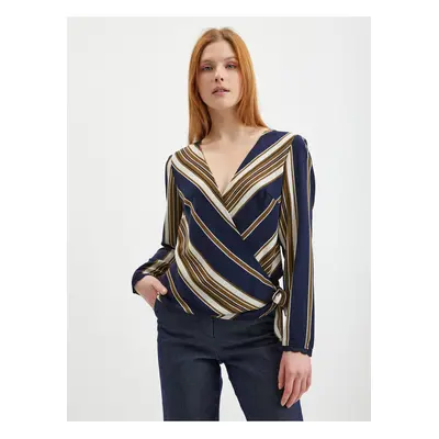 Blue and Beige Ladies Wrap Blouse CAMAIEU - Women