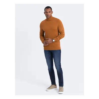 Ombre Men's knitted single-color turtleneck with viscose - camel