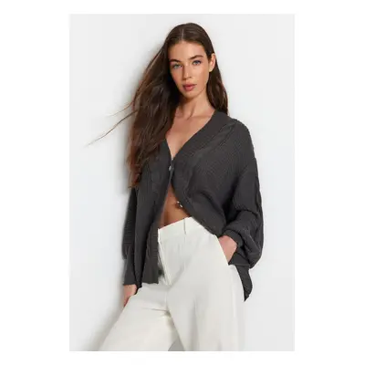 Trendyol Anthracite széles szabású kötöttáru Cardigan