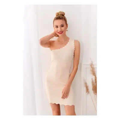 Fitted beige one-shoulder dress