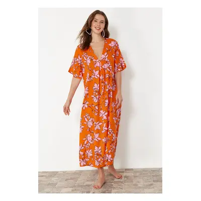 Trendyol Floral Patterned Wide Fit Midi Woven Beach Dress