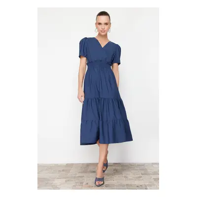 Trendyol Indigo Skater Waist Waist Detailed Terrycotton Midi Woven Dress