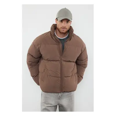 Trendyol Brown Unisex Oversize Fit Stand Collar Water and Wind Resistant Puffer Winter Coat