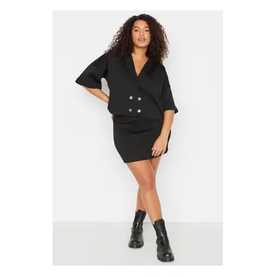 Trendyol Curve Black Jacket Collar Double Breasted Closure Oversize Knitwear Blouse & Skirt Set