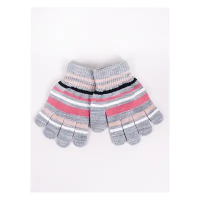 Yoclub Kids's Girls' Five-Finger Striped Gloves RED-0118G-AA50-005