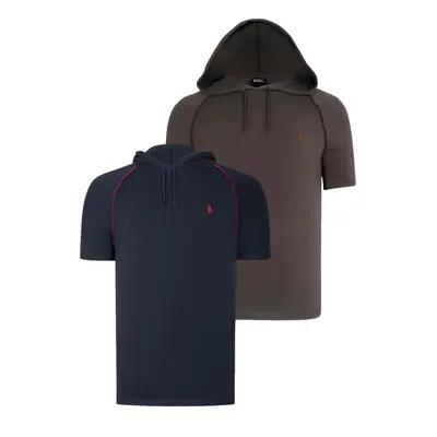 DUAL SET T8570 DEWBERRY HOODED MEN'S T-SHIRT-NAVY BLUE-KHAKI