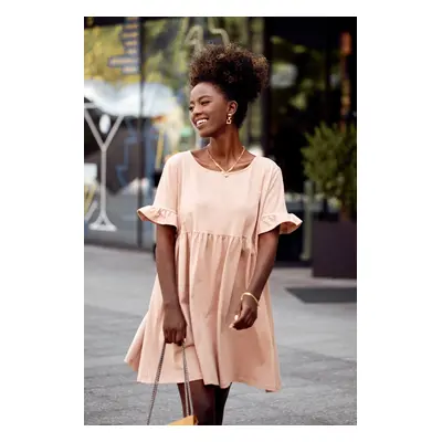 Oversize dress with short sleeves in beige color