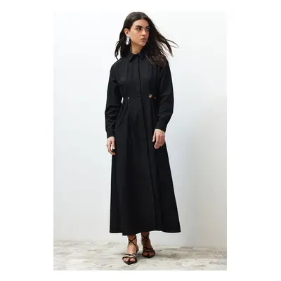 Trendyol Black Waist Accessory Detail Woven Shirt Dress