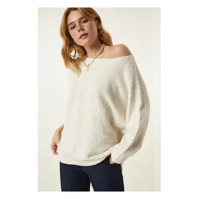 Happiness İstanbul Cream Boat Neck Seasonal Oversize Knitwear Sweater