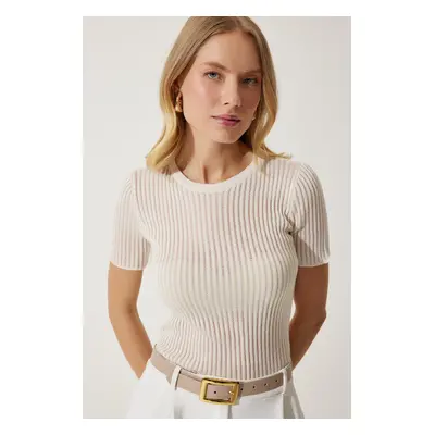 Happiness İstanbul Women's Cream Light Transparent Knitwear Blouse