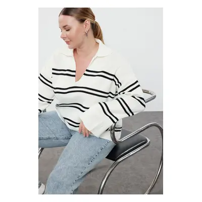 Trendyol Curve Ecru Striped Knitwear Sweater