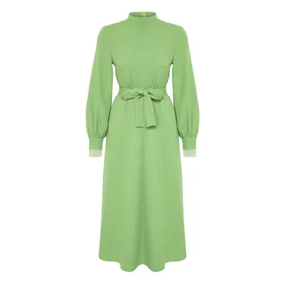 Trendyol Khaki Stand Collar Belt Detailed Woven Dress