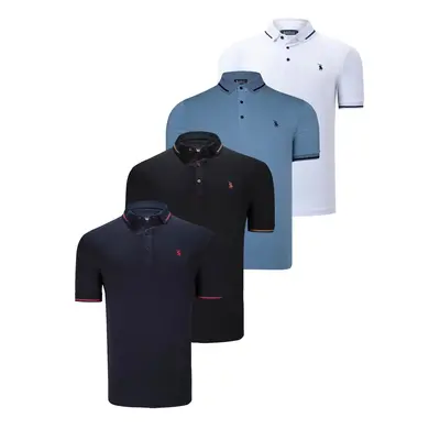 QUADRUPLE SET T8586 DEWBERRY MEN'S T-SHIRT-BLACK-WHITE-NAVY-INDIGO