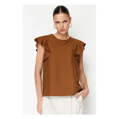 Trendyol Brown Lace Woven Blouse