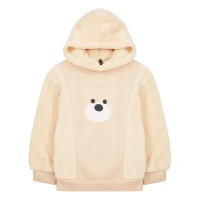 Trendyol Beige Boy's Hooded Fleece Printed Knitted Sweatshirt