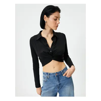 Koton Crop Shirt Slim Fit Classic Collar with Binding Detail