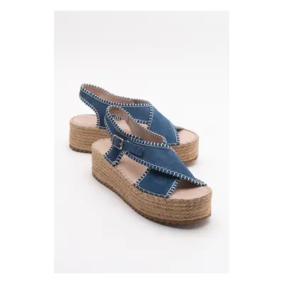 LuviShoes Bellezza Denim Blue Suede Genuine Leather Women's Sandals