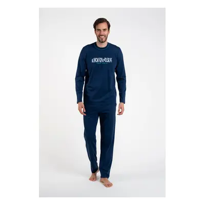 Men's pajamas with long sleeves, long pants - dark blue