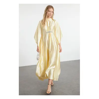 Trendyol Yellow Accessory Detailed Satin Woven Kaftan