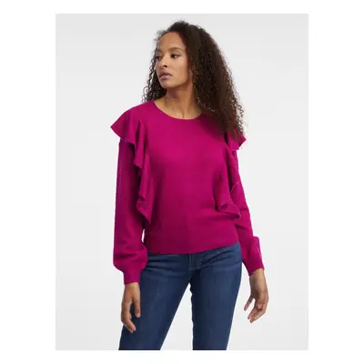 Orsay Dark pink ladies sweater with ruffles - Women