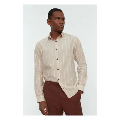 Trendyol Beige Regular Fit Shirt Collar Striped Shirt