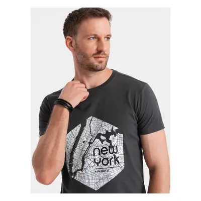 Ombre Men's cotton t-shirt with map motif print - graphite