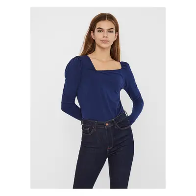 Blue T-shirt with asymmetrical neckline VERO MODA Panda - Women