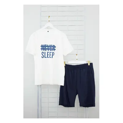 Trendyol Navy Blue Regular Fit Knitted Summer Shorts 100% Cotton Pajama Set