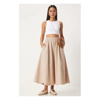 Happiness İstanbul Women's Cream Linen Blend Maxi Skirt