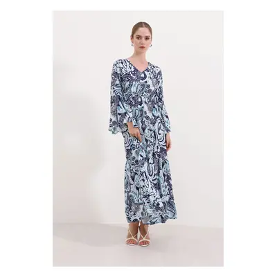 Bigdart Patterned Long Dress - Navy Blue