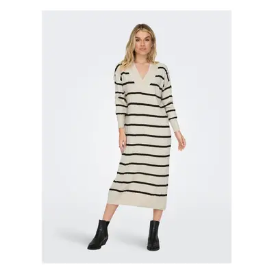 Cream women's striped sweater midi dress ONLY New Tessa - Women's