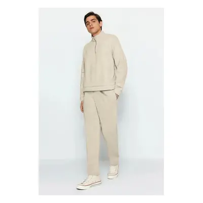 Trendyol Beige Oversize/Wide Cut Stand Collar Zippered Tracksuit