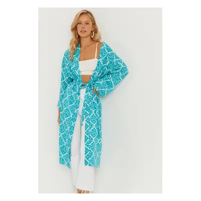 Cool & Sexy Women's Turquoise Patterned Kimono GC155