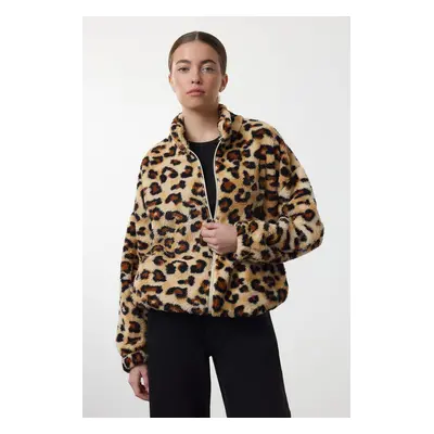 Trendyol Leopard Printed Plush Oversize/Wide Cut Knitted Sweatshirt