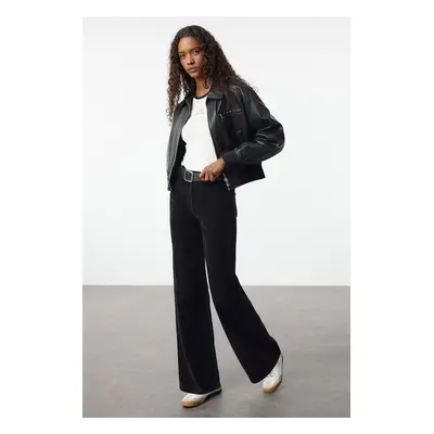 Trendyol Black Velvet Straight Cut Trousers