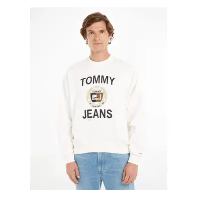 White Mens Sweatshirt Tommy Jeans Boxes Luxe Cre - Men