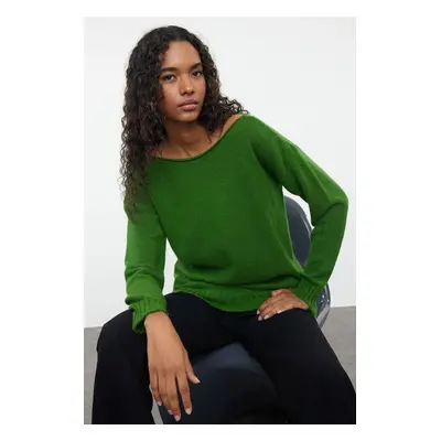 Trendyol Green Wool Boat Neck Basic Knitwear Sweater