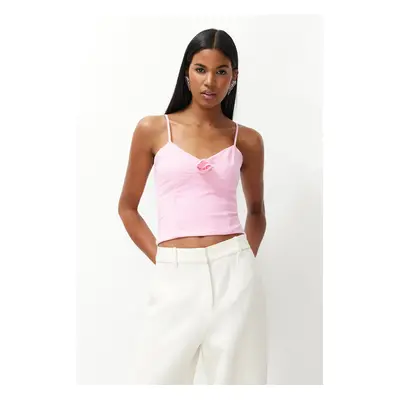 Trendyol Pink Crop Rose Detailed Woven Bustier