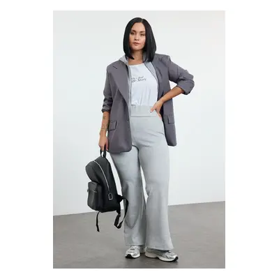 Trendyol Curve Grey Melange High Waist Flare Knit Plus Size Sweatpants