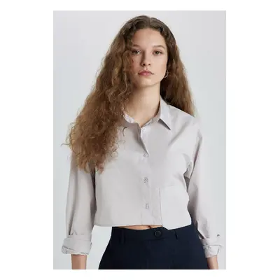 DEFACTO Oversize Wide Pattern Crop Poplin Long Sleeve Shirt