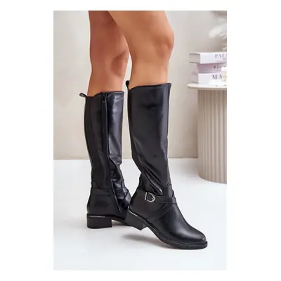 Insulated over-the-knee boots with zip buckle black Seavella