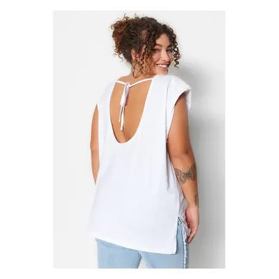 Trendyol Curve White More Sustainable Backless Padded 100% Cotton Knitted T-Shirt