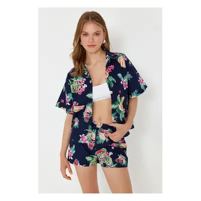 Trendyol Tropical Patterned Woven Shirt Shorts Set