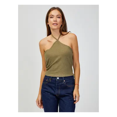 Khaki Ribbed Cropped Tank Top ONLY Emma - Women