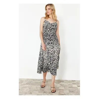 Trendyol Black Floral A-line Strap Midi Woven Dress