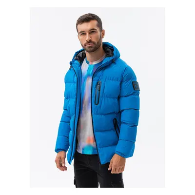 Ombre Heavily insulated quilted men's jacket with raglan sleeves - blue