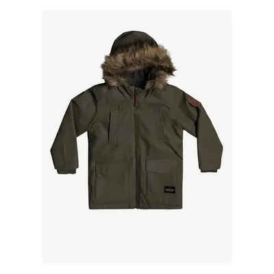 Khaki Boys Parka with Hood and Artificial Fur Quiksilver Storm Dr - Boys